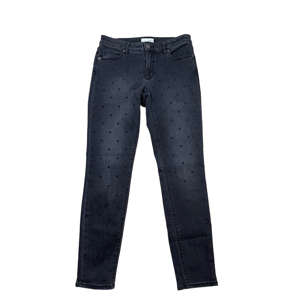 Loft Women's Black Wash Curvy Skinny‎ Denim Jeans Size 28 Polka Dot High Rise